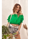 Short blouse with a ruffled neckline, green MP29435 - Online store - Boutique